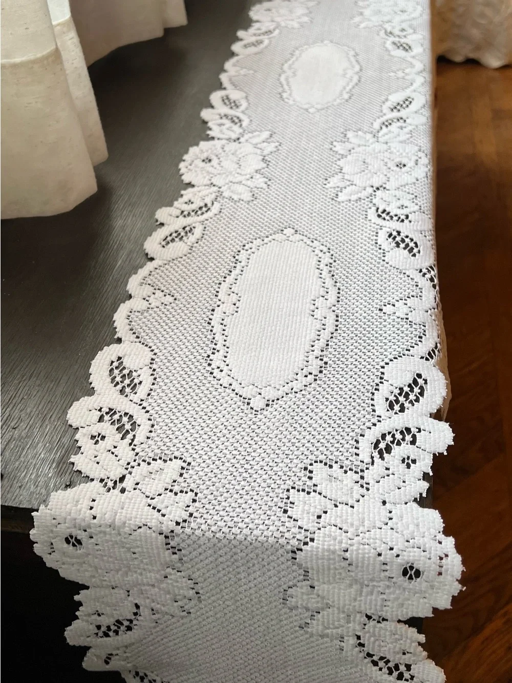 Heritage Lace Vintage Rose Mantle Scarf with matching centerpiece doily